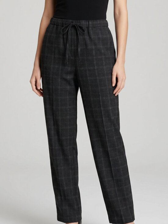 Babaton Pants - Babaton Aritzia Grey Plaid Drawstring Trousers High Rise Straight Leg Pants